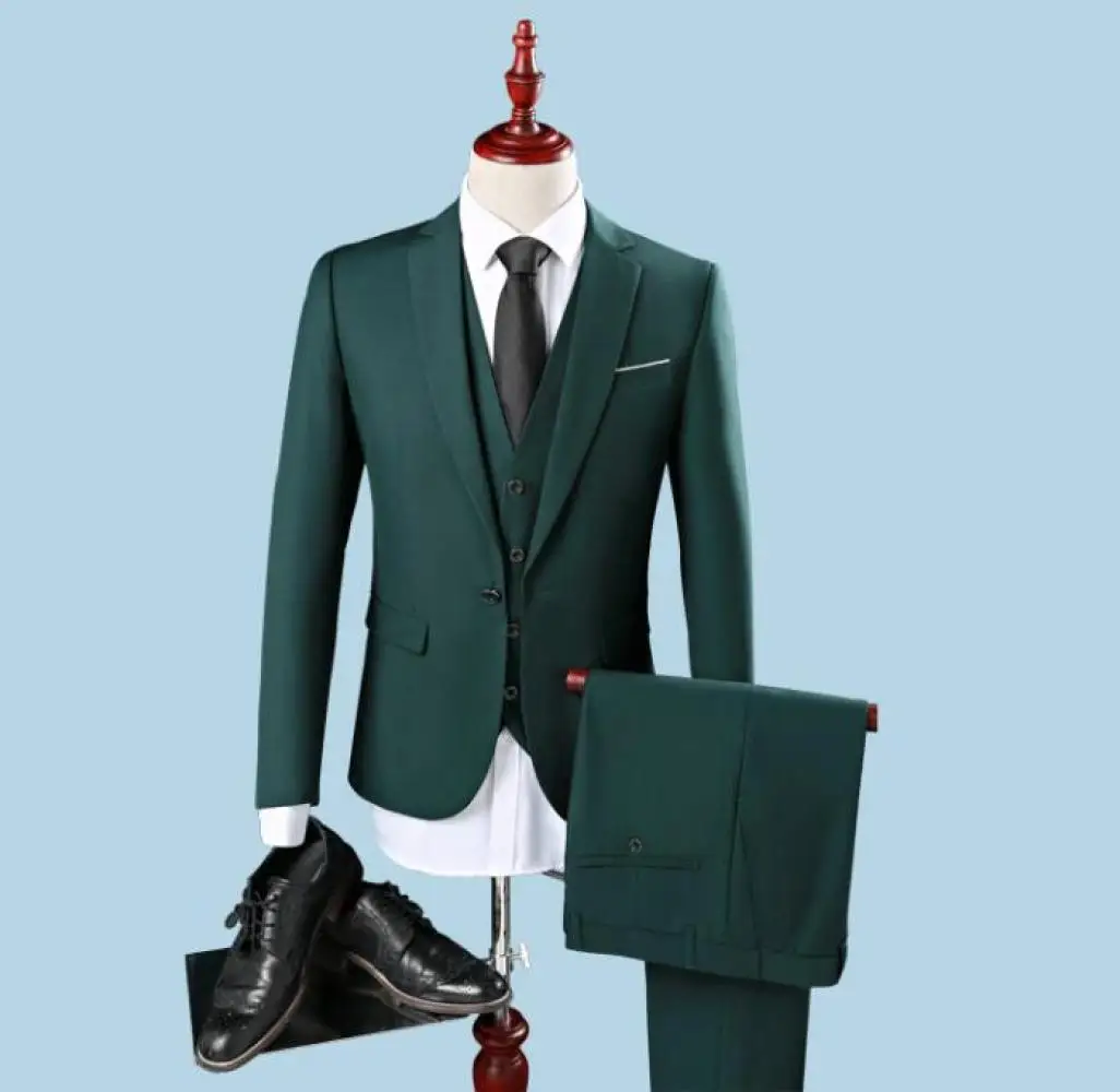 Oversized Solid Color Suit Three-piece Blazer   Vest   Trousers Sets Mens Business Social Banquet Formal Wear