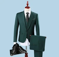oversized solid color suit three piece blazer vest trousers sets mens business social banquet formal wear