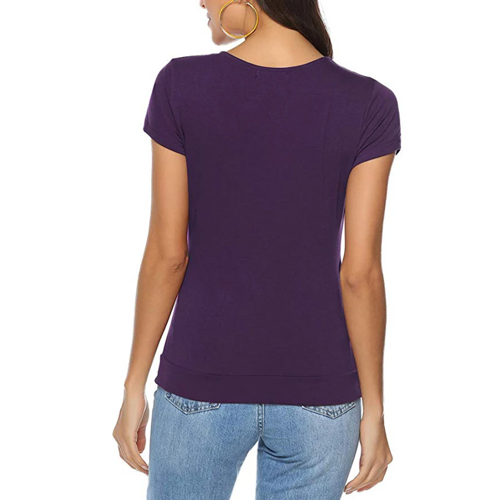 

Women Fashion Short Sleeve T-shirt Solid Color Deep V-neck Short Sleeve Summer Soft Slim Pullover K2