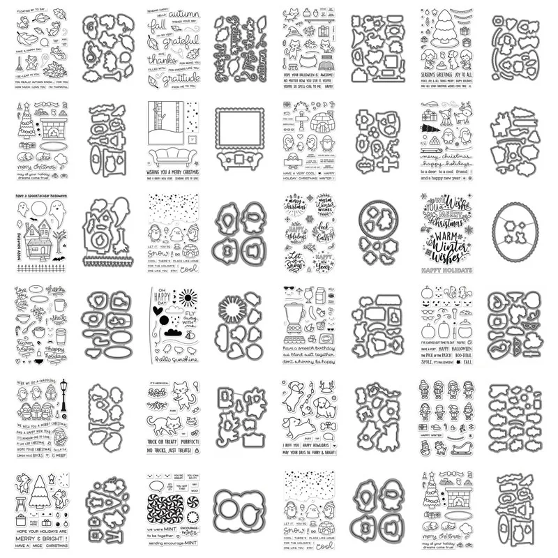 

Halloween Christmas Stamps and Dies Autumn Sentiments Winter Penguin Party Happy Haunting Clear Stamps for DIY Scrapbooking 05