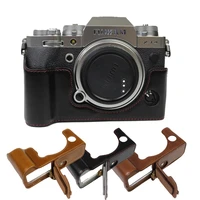pu leather camera bag half body set cover for fujifilm fuji x t4 xt4 bottom case with battery opening