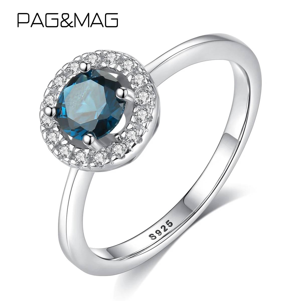

PAG&MAG New 8mm Round Topaz Ring Sterling Silver 925 Gemstone Rings For Women bijoux argent 925 massif pour femme SR0166