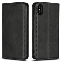 magnet calf leather phone case for iphone x xs max xr 11 pro max 12 mini 6 6s 7 8 plus wallet bag card slot stand flip cover