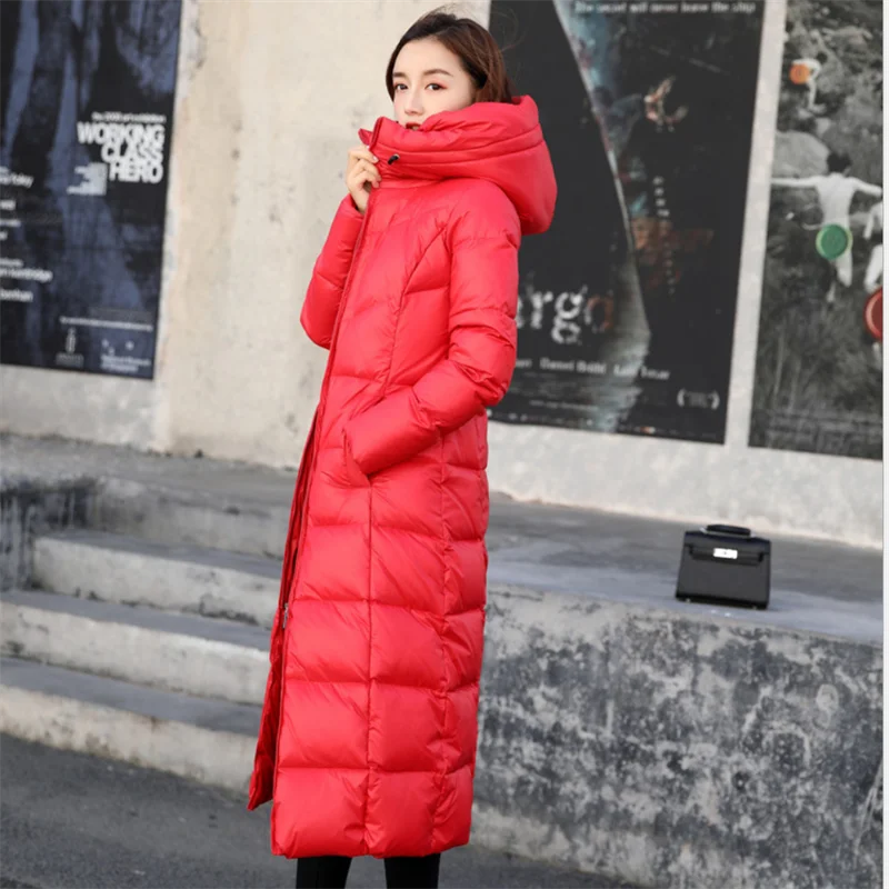 Новая зимняя коллекция очень длинный пуховик пальто модная женская теплая и