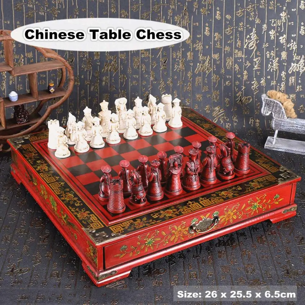 32Pcs/Set Wooden Table Chess Chinese Games Resin Chessman Christmas Birthday Premium Gifts Entertainment Board Game | Спорт и