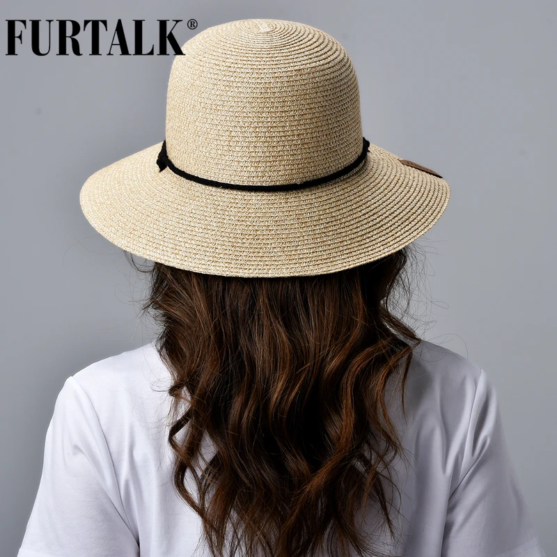 Женская соломенная шляпа FURTALK от солнца с широкими полями защитой Пляжная