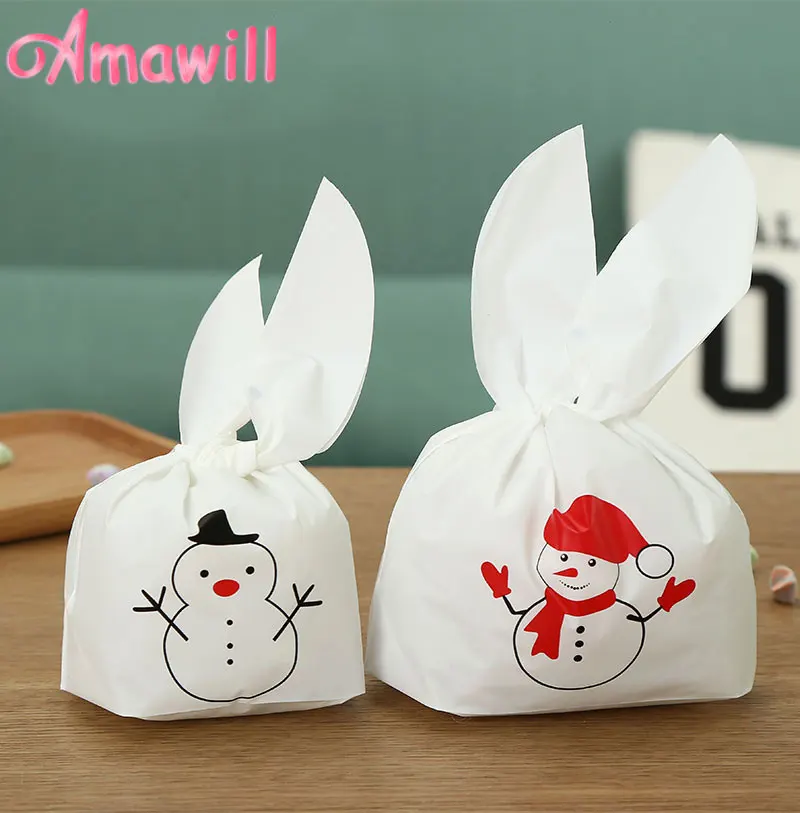 

Amawill 50pcs Christmas Snowman Plastic Gift Packaging Bag Candy Cookie Cake Baking Tool For Birthday New Year Christmas 7D