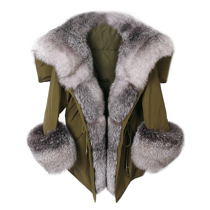 Oversized Fur Collar Duck Down Coat Real Fur Coat Winter Jacket Women Parka Natural Raccoon Fox Fur Detachable Loose