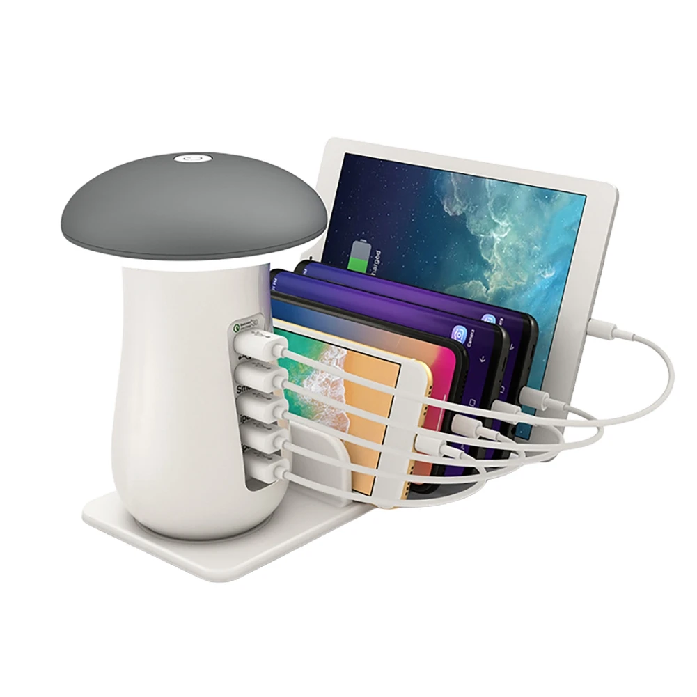 

Mushroom-shaped Lamp Mobile Phone Charging Stand Multi-port USB Fast Charging Station LED Light Smart Charger Wholesaleable