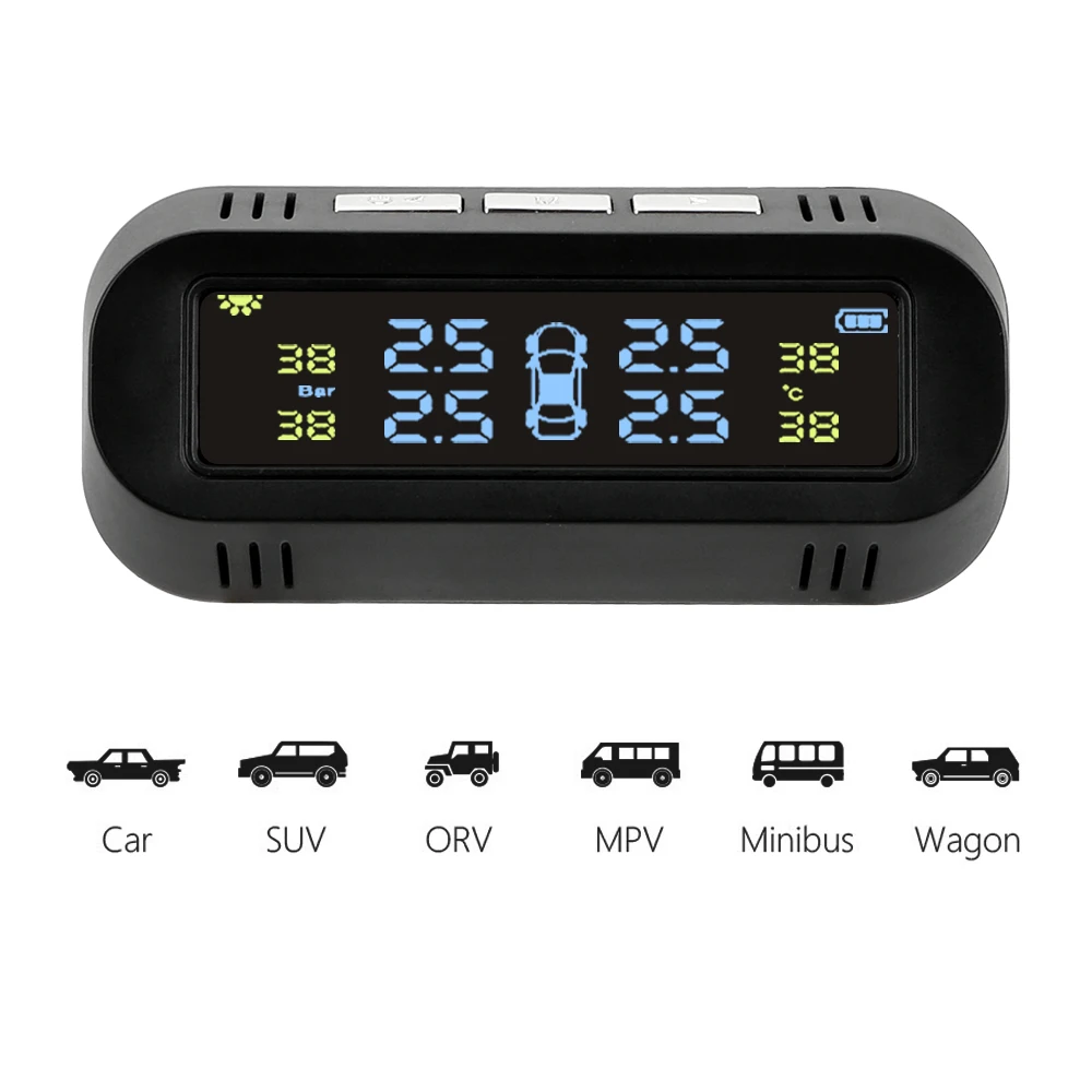 

Car Tire Pressure Alarm Monitor System Car Electrics Solar TPMS Digital Display With 4 Sensors Intelligent Temperature Warning