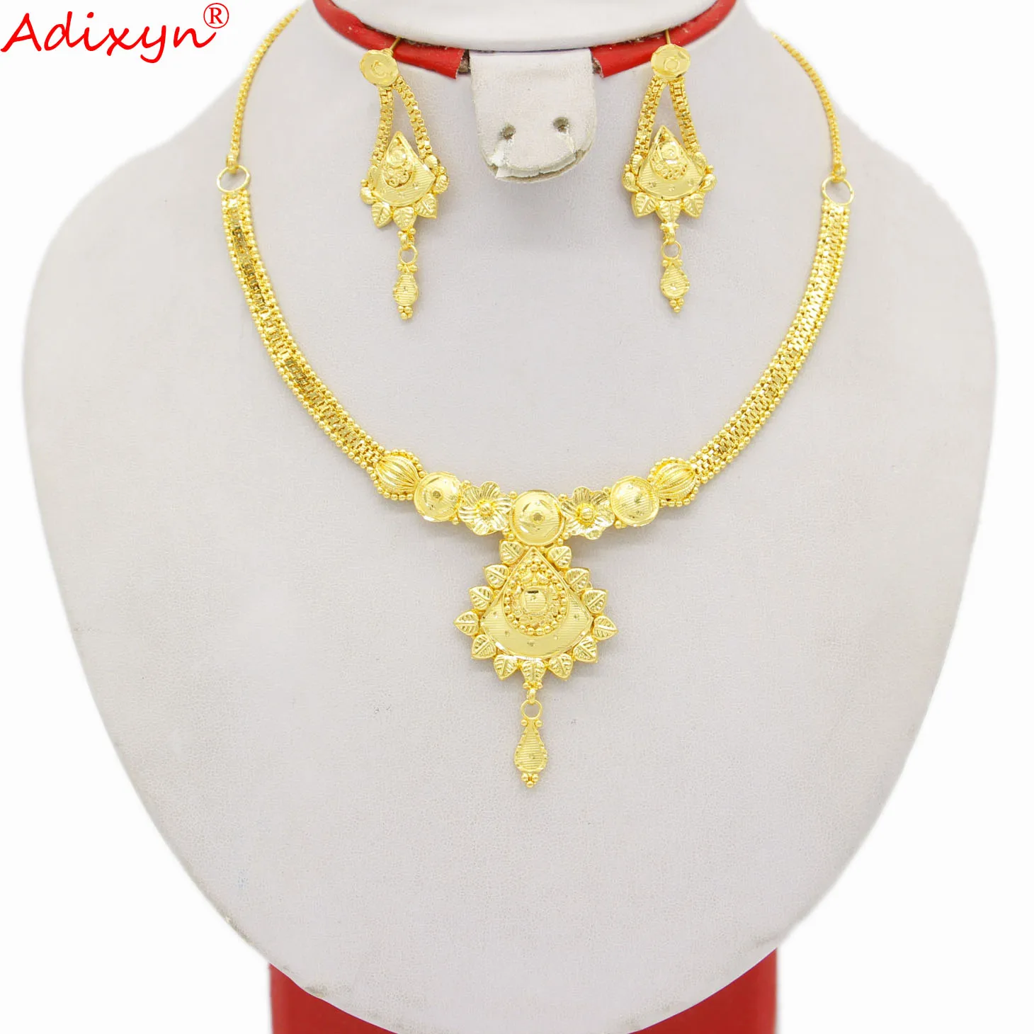 Adixyn арабский 24k золотой цвет/медный цветок дизайн ювелирные изделия для вечеринки для женщин девочек серьги ожерелье набор Рождественские ...