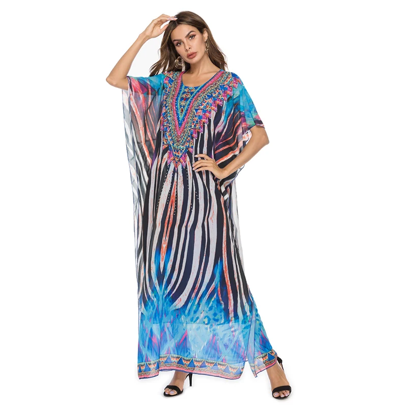 Последняя мусульманская абайя Турция богемный Алмазный бисер мода печати Causel