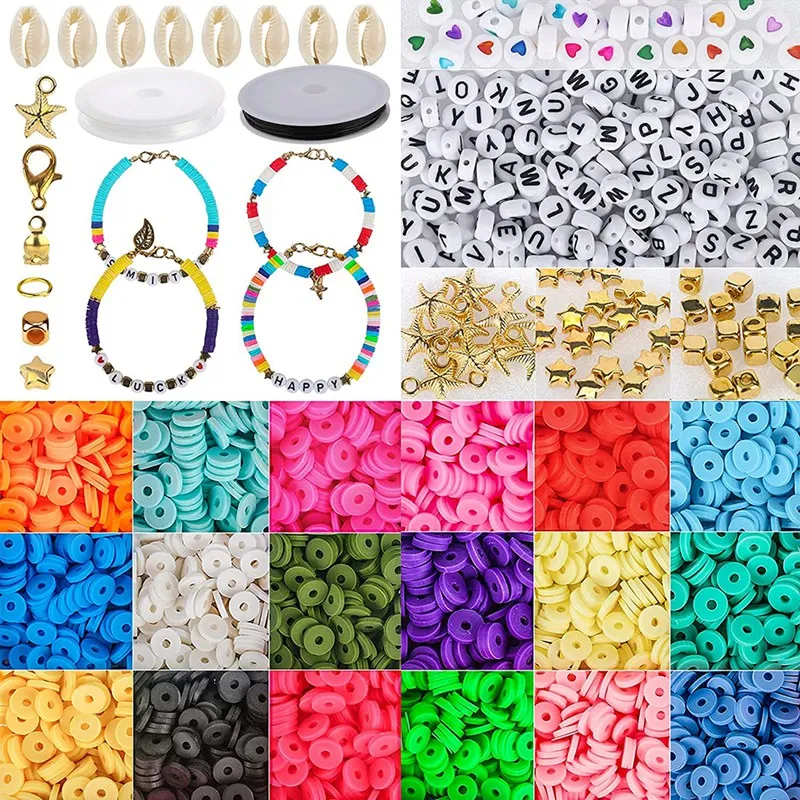 

5000Pcs of Clay Heishi Beads,Used for Jewelry Making Letter Beads,6 mm Flat Circular Spacer Bead Heart-Shaped Making Kit
