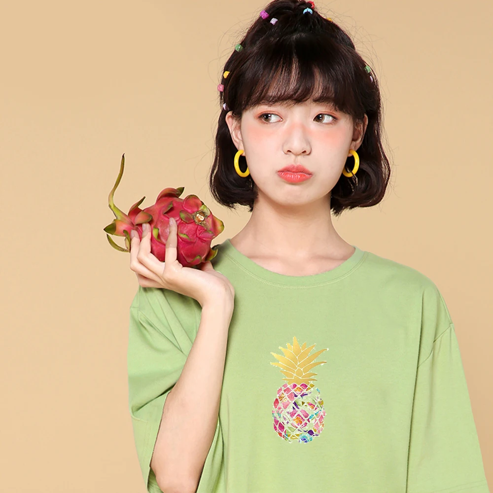 

Футболка женская оверсайз с принтом ананасов, повседневный топ с коротким рукавом, свободная рубашка в стиле Харадзюку, на лето