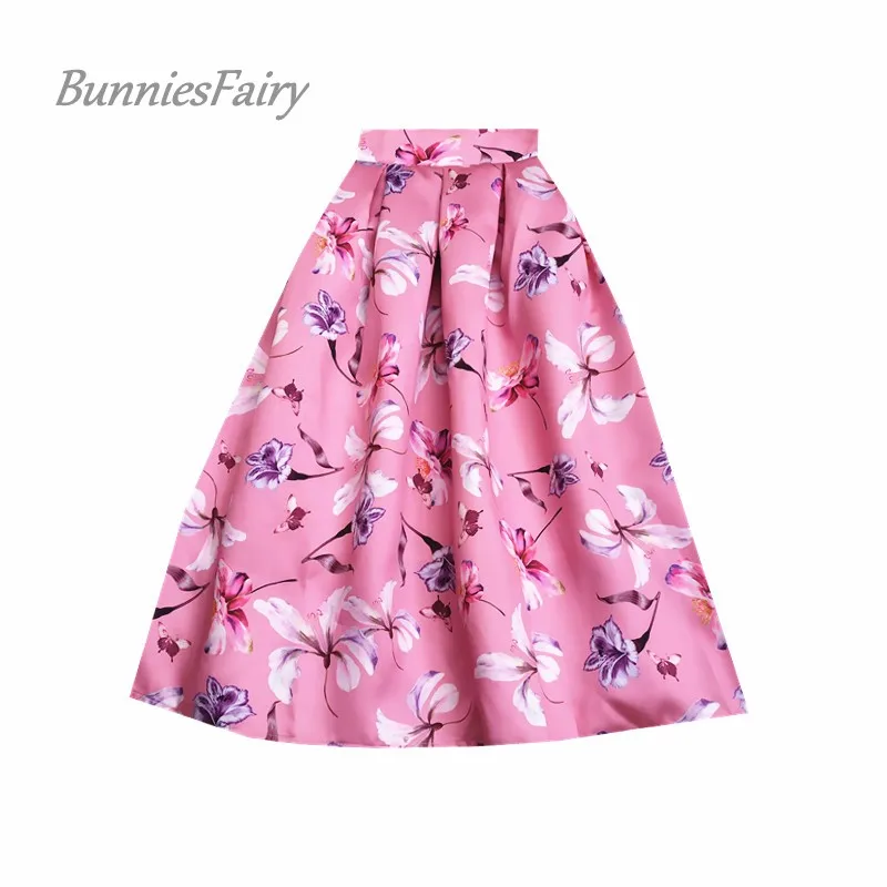 BunniesFairy, осень, 50 s, 60 s, Ретро стиль, для девушек, газетный принт, высокая талия, плиссированная, расклешенная юбка миди, Saia Longa Plissada - Цвет: 06