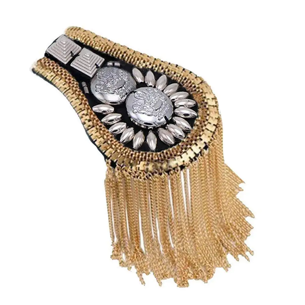 

1Pc Vintage Rivet Tassels Shoulder Brooch Badge Suit Epaulette Clothes Decor Shoulder Brooch Badge