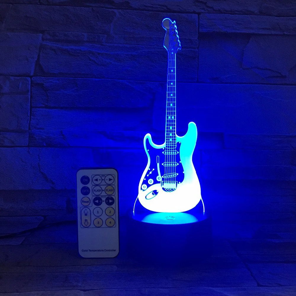 Ночной светильник на гитаре с дистанционным управлением 3D LED7 цветной USB