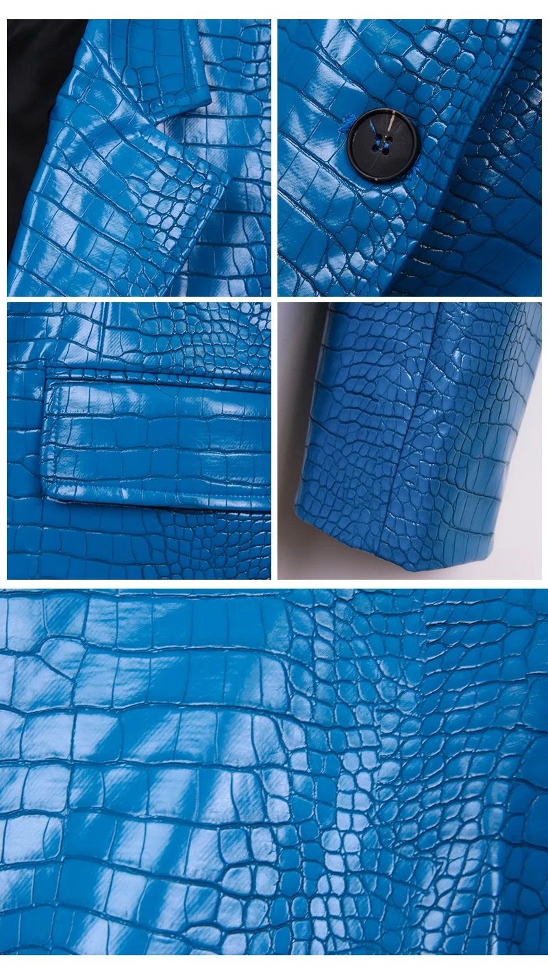 

lement Single Breasted New Korean Version 2020 FW Blazer Siut In Blue Fashion With Notched Crocodile E