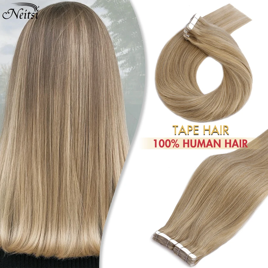 Neitsi Tape in Hair Natural Human Hair Extension Invisible Seamless Skin Weft Straight Tape Extensions Blonde 80pcs Full Head