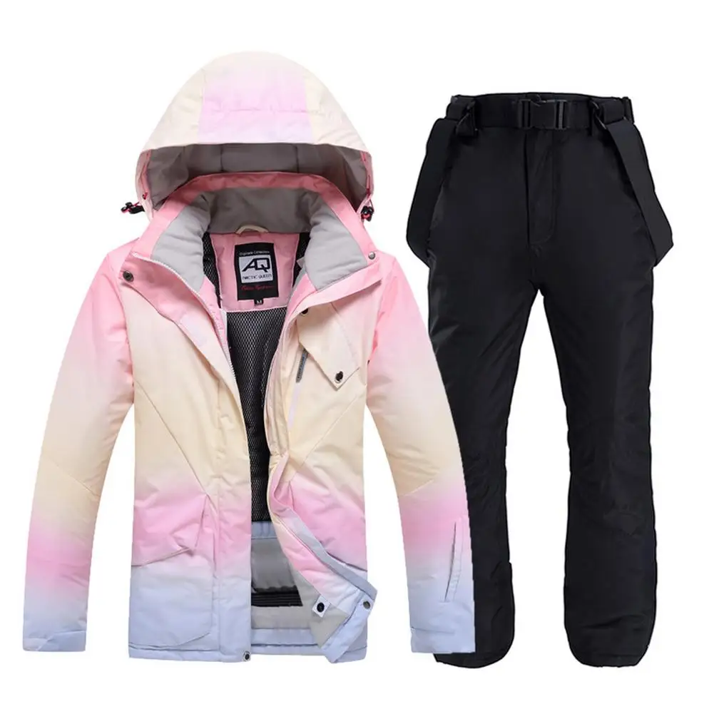 Winter Polyester Ski Suit Skiing Jacket And Double-layered Pants Waterproof Windproof Snowboarding Female Ski Coat For Women