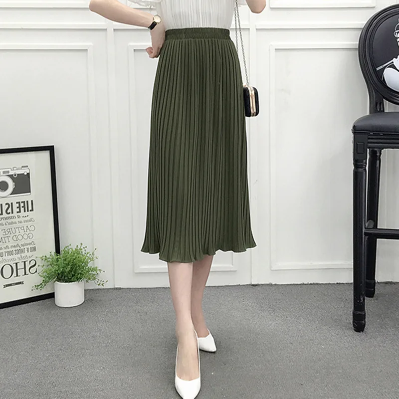 Женская плиссированная юбка с высокой талией Повседневная шифоновая модная