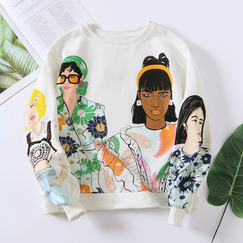 

Women 2021 New Fashion Print Sweatshirts Oversize Long Sleeve O Neck Loose Pullovers Female T Shirt Tops