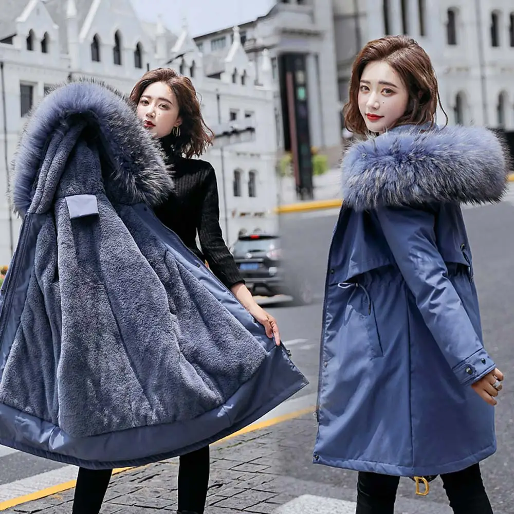 GRELLER 2022 New Fashion Loose Warm Fur Lining Long Parkas Winter Jacket Women's Clothing Medium Hooded Long Winter Coat Women