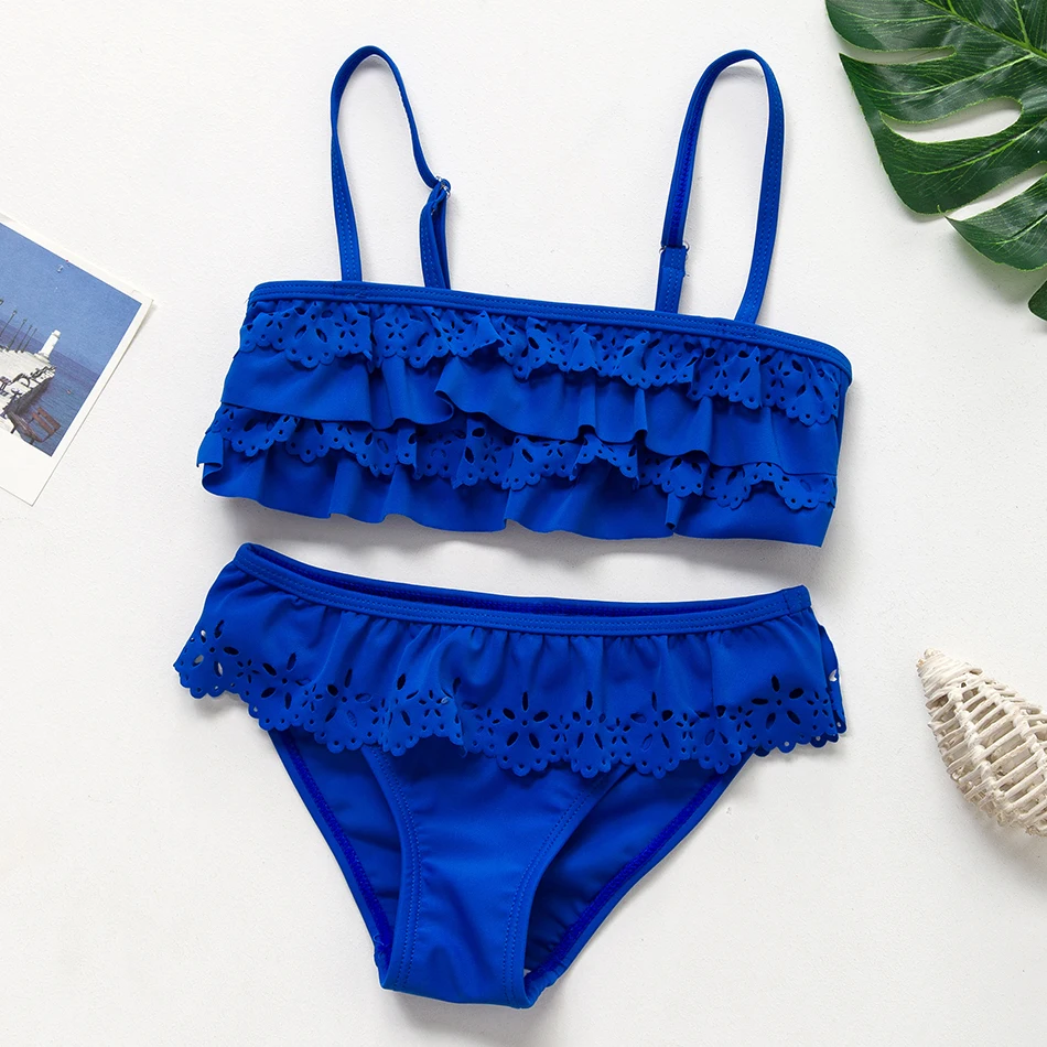 2019 г. Купальник для девочек из двух предметов Стильный с оборками детский