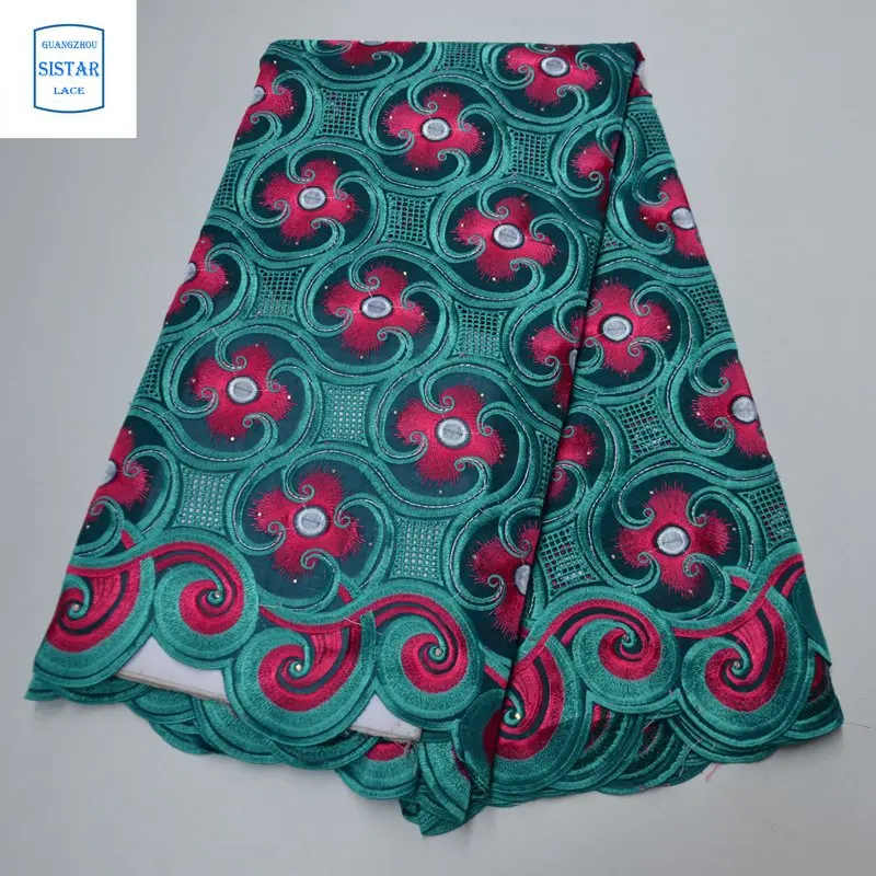 100% хлопок небесно-голубой швейцарский вуаль кружево в Швейцарии с камнями