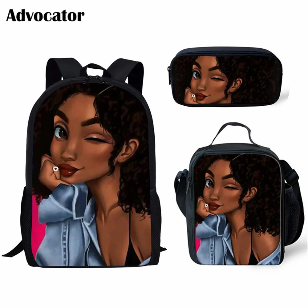 ADVOCATOR African Girls Black Queen Women Printing Backpacks Pencil Bag 3Pcs/set Kids Backpack Girls Bookbag Satchel