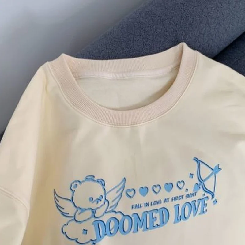 

Hoodies Women Sweet Lovely Oversize Casual O-neck Sweatshirt Spring Female Simple Preppy Style All-match Cozy Ulzzang Streetwear