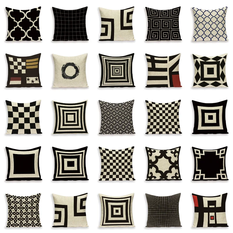 Наволочка в геометрическую полоску современный простой черный клетчатый