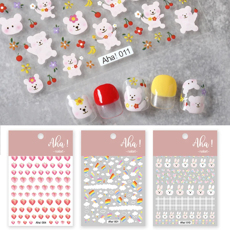 

3D Nail Sticker Cartoon Bear Nail Decal Summer Clouds Pattern Nail Slider Self Adhesive Manicure Stickers Nail Decoration