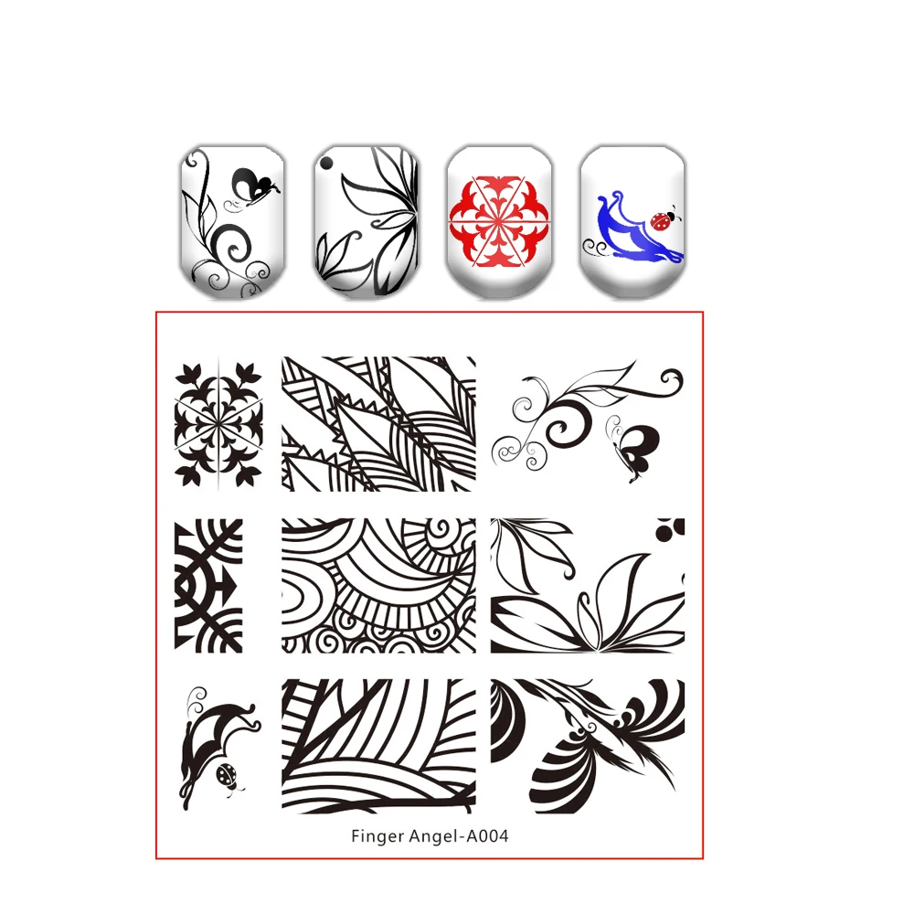Трафарет для стемпинга ногтей с изображением цветов Листьев кружева бабочки