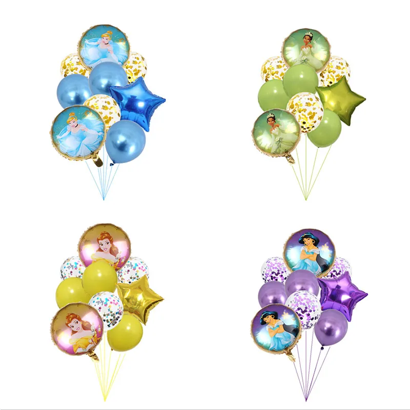 9 шт. серия принцесс Диснея алюминиевые воздушные шары с блестками украшение для