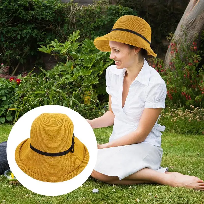 

1Pc Folding Travel Sunhat Outdoor Bowknot Straw Hat Fashion Exquisite Sun Hat
