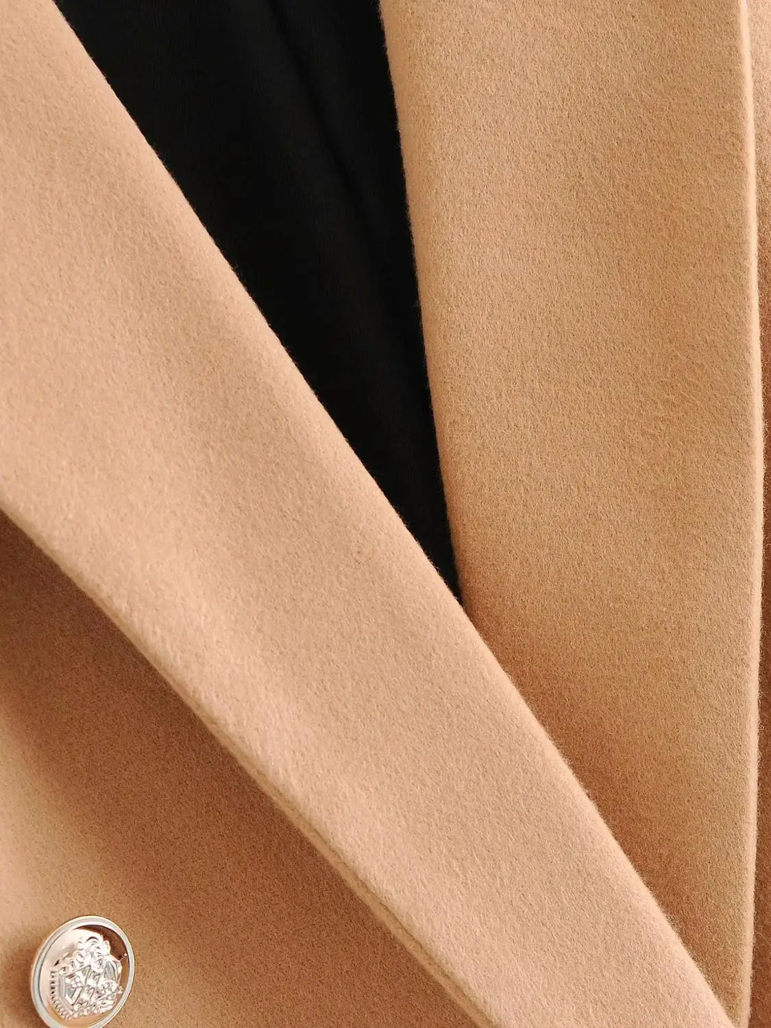 

Za Winter Long Coat Women Lapel Collar Camel Double Breasted Long Sleeve Jacket Woman 2020 Vintage Pockets Casual Ladies Coats