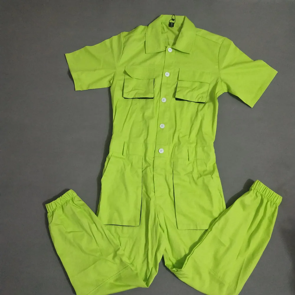 Светло-зеленый комбинезон в стиле панк с большим карманом для мужчин певица