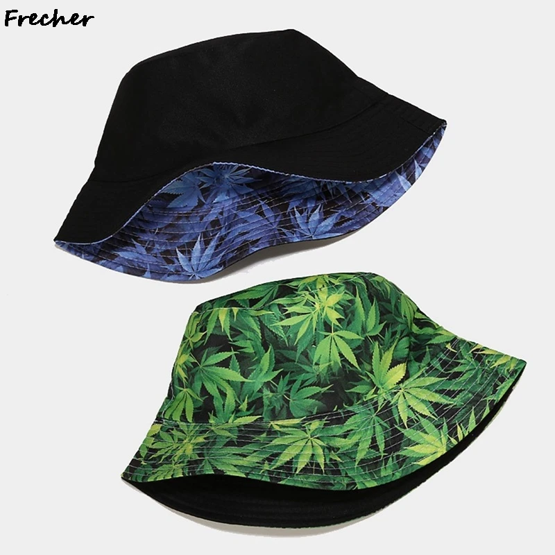 Женская двухсторонняя Рыбацкая шляпа с принтом кленовых листьев хлопковая