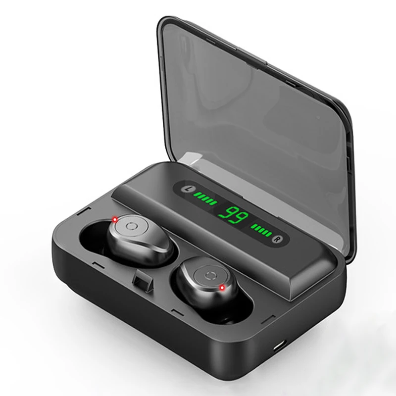 TWS F9 8D беспроводные наушники Bluetooth 5,0 наушники светодиодный дисплей 1300 мАч power Bank гарнитура в ухо mi Airdots для Xiao mi Red mi - Цвет: black