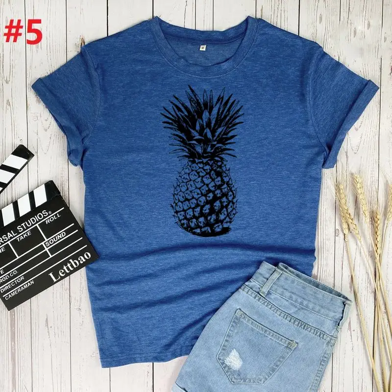 

Pineapple Printing T Shirt Women Short Sleeve Summer T Shirt Vintage Flowers Graphic Tees Blusas Mujer De Moda 2021 Verano