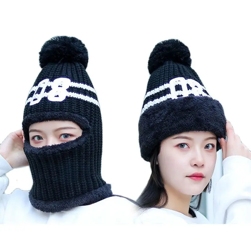 2021 New Style Hat Women Winter Korean Warm Ear Protection Wool Riding All-Match Cold-Proof Neck Knitted | Аксессуары для одежды