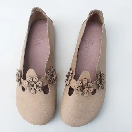 Careaymade-summer autumn national style retro leather Pure handmade flower flat heel cover low heel pure leather flat sole shoes