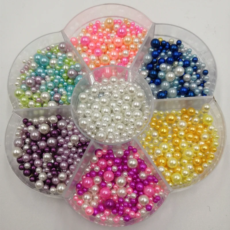 Бусины для одежды, украшений и ремесел случайного микса цветов круглой формы без отверстий 2/3/4/5мм, весом 10г - мультиразмерный вариант.