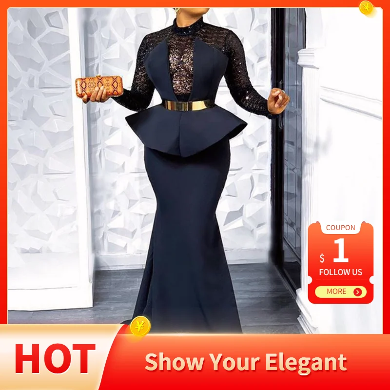 

Элегантное длинное вечернее платье в пол, вечерние платья для женщин, сексуальное кружевное Прозрачное платье с длинным рукавом, туника с б...