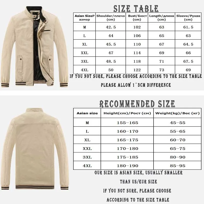 

2021 New Casual Jacket Men's Spring Autumn Khaki Leisure Cotton Large Size Zipper Collar Coat Outerwear Jaqueta Masculina M-4XL