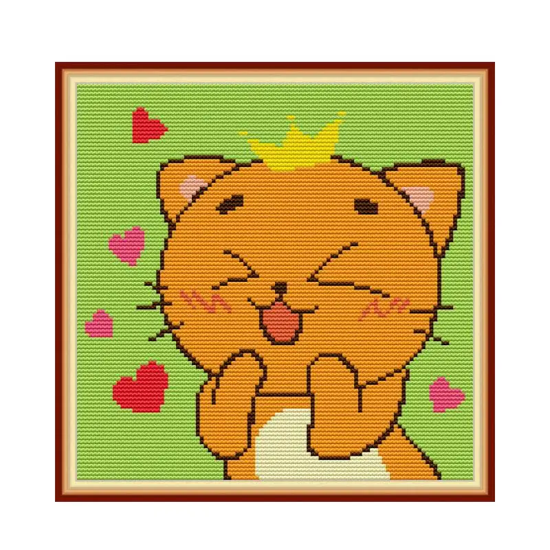

Crown Cat cross stitch kit aida 14ct 11ct count print canvas cross stitches needlework embroidery DIY handmade