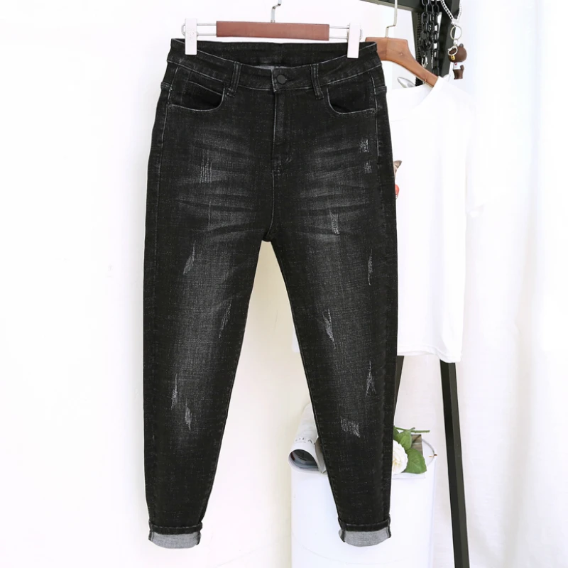 Женские джинсы бойфренды с высокой талией шаровары из денима черного цвета