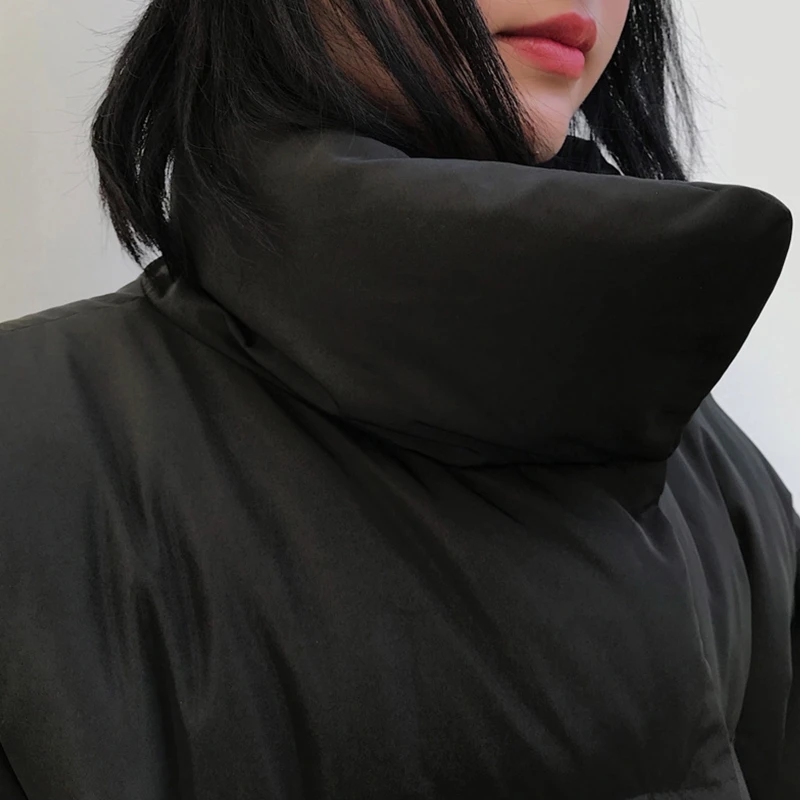 

Women Winter Warm Padded Jacket Stand Collar Oversized Loose Zipper Button Solid Color Pockets Parka Outerwear