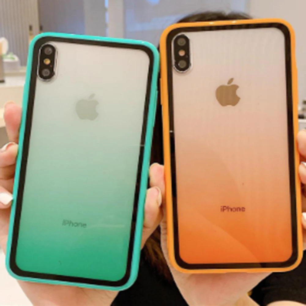 Для iPhone 11 Pro Max Чехлы цветной Градиент прозрачный чехол для телефона мягкий клей